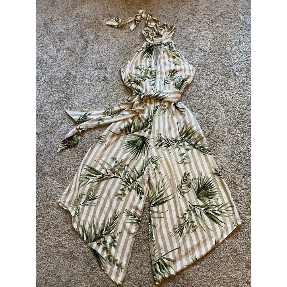 Dress Forum Jumpsuit Tropical Halter Stripes Large Cropped LA Cabin sku48